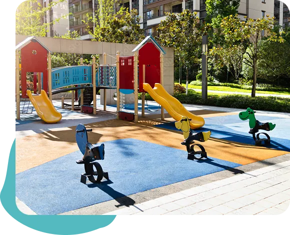Colorful playground finished with safe rubber surfacing